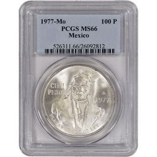 1977 - Mo Mexico Silver 100 Pesos - Pcgs Ms66 photo