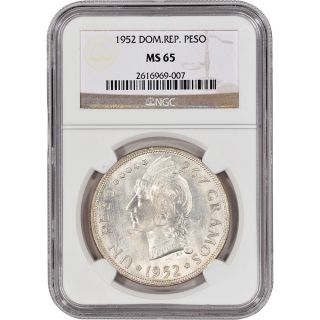 1952 Dominican Republic Silver Peso - Ngc Ms65 photo