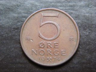 Norway 5 Ore,  1974 Coin photo