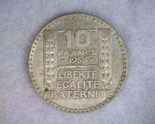 France 10 Francs 1938 Very Fine Silver Coin (cyber 1284) photo
