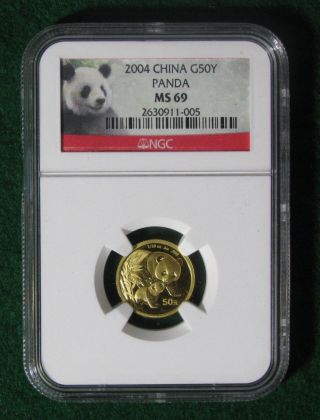 2004 China 1/10 Oz Gold Panda Ngc Ms69 - 50 Yuan - Scarce Date - photo