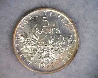 France 5 Francs 1964 Uncirculated Silver Coin (cyber 1285) photo