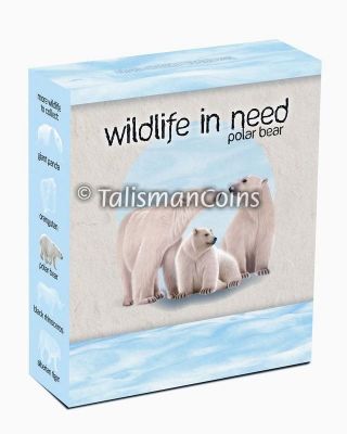 Perth 2012 Wildlife In Need Polar Bear Family Color $1 Pure Silver Proof 788 photo