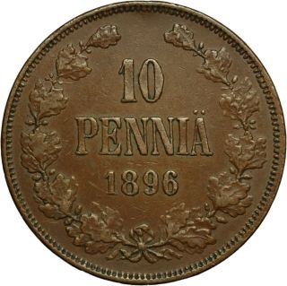 1896 Finland Russian Empire 10 Pennia Better Grade photo