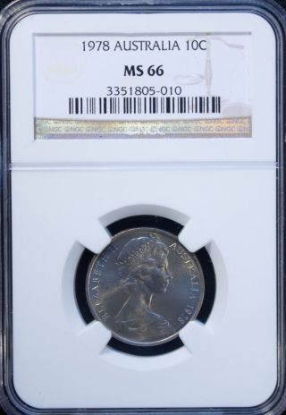 1978 Australia 10 Cents Ngc Ms 66 Rd Unc Copper Nickel photo