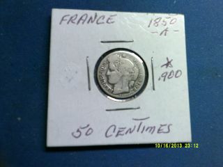 France 50 Centimes Silver.  900 1850a Km769.  1 photo