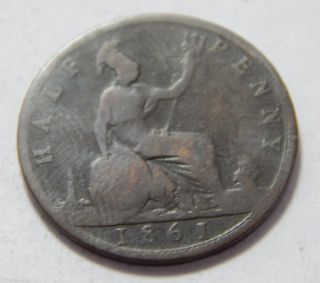 1861 Uk Great Britain Bronze Half Penny Coin - Queen Victoria photo