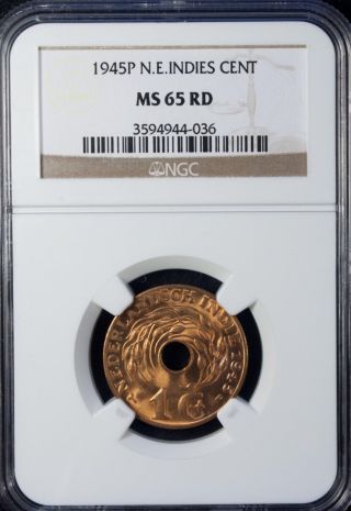 1945 P Netherlands East Indies 1 Cent Ngc Ms 65 Rd Unc Bronze photo