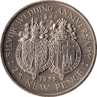 1972 Gibraltar 25 Pence Large Coin 25th Wedding Anniversary Km 6 Mintage 70,  000 photo