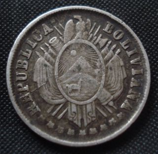 Bolivia 1894 Silver 20 Centavos Well Toned Coin photo