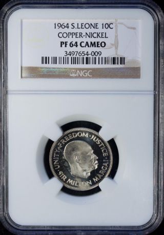 1964 Sierra Leone 10 Cents Ngc Pf 64 Cameo Copper - Nickel photo
