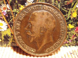 Gr.  Britain 1915 One Penny Copper Coin 