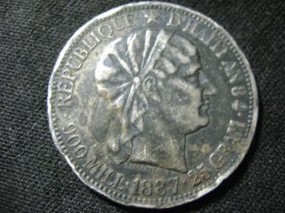 1887 Haiti 1 Gourde Large Silver Coin.  900 Silver 25g photo