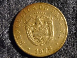 Panama 1975 National Coat Of Arms 5 Centesimos Vintage 5 Cents Nickel Coin - Flip photo