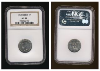 Greece.  1 Drachma 1962 Ngc Ms - 64,  King: Paul - Greek Kingdom,  Greek Coin,  No: 12 photo