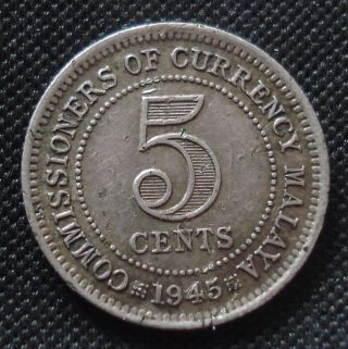 Malaya 1945 George Vi Silver 5 Cents British Colonial Coin photo