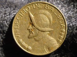 Panama 1968 Armored Bust National Arms 1/10 Balboa Vintage Dime 10 Cents In - Flip photo