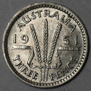 1951 - Pl Silver 3 Pence Australia George Vi London Coin photo