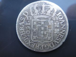 Brazil 1748r Silver Coin 160 Reis D.  Ioannes V Svbq Rare photo