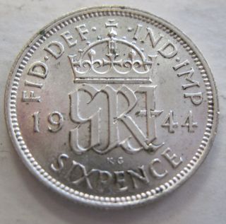 1944 Silver Great Britain Six Pence 33q photo