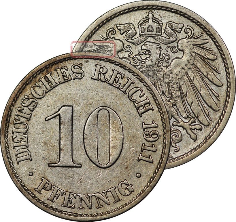 1911 Germany 10 Pfenning Coin