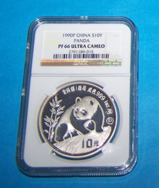 1990 P China Silver 10 Yuan Proof Panda,  Ngc Pf 66 Ultra Cameo photo