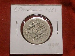 Spain 1881 Scarce 2 Pesetas.  Silver photo