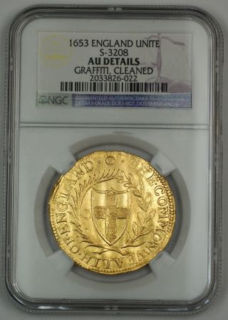 1653 England Unite British Gold Coin S - 3208 Ngc Au Details Cleaned Graffiti Akr photo