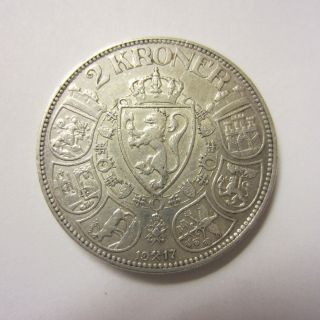 Norway 2 Kroner 1917,  A Heavy Silver Coin. photo