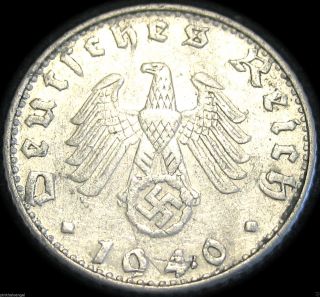 Germany - German Third Reich 1940b 50 Reichspfennig Coin - Rare World War 2 Coin photo