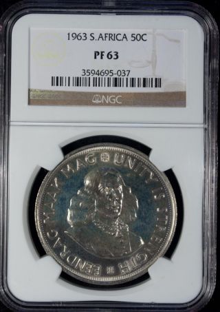 1963 South Africa 50 Cents Ngc Pf 63 Unc Silver photo