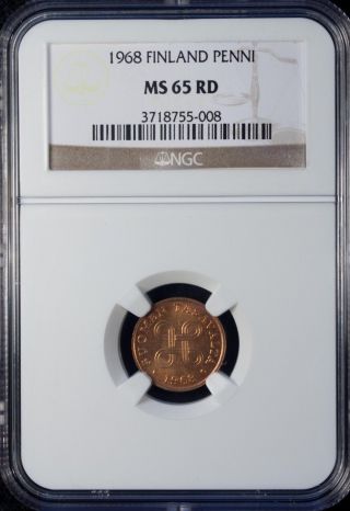 1968 Finland 1 Penni Ngc Ms 65 Rd Unc Copper photo