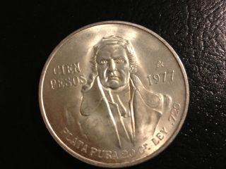 1977 Bu Cien Pesos Estados Unidos Mexicanos 27.  9 Grams.  720 Silver Coin photo