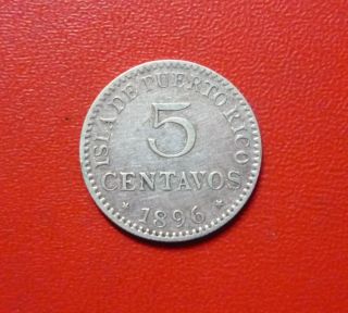 Puerto Rico Silver Coin 5 Centavos,  Km20 Au - 1896 Pgv - Spanish Colony photo