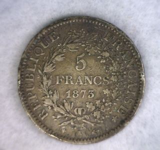 France 5 Francs 1873 K Large Silver Coin (lux 316) photo