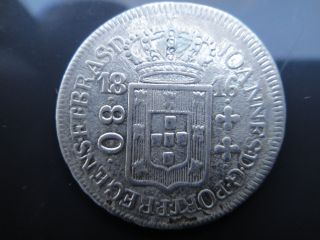 Brazil 1816r Silver Coin 80 Reis D.  Joannes Rare Vf 8.  862 Minted photo