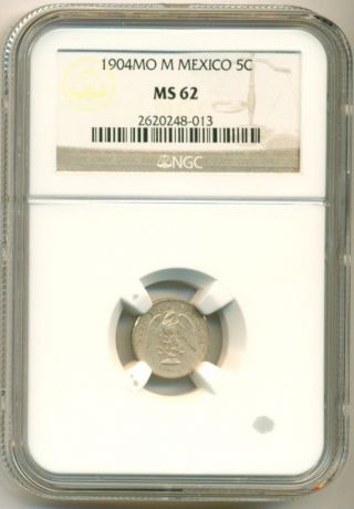 Mexico Silver 1904 Mo M 5 Centavos Ms62 Ngc photo