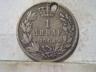 Serbia 1 Dinar 1904 Silver Petarl 1 Karadordevic photo