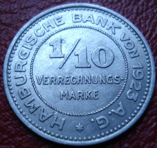 1923 (germany) Hamburgische Bank 1/10 Verrechnungs - Marke In Ef photo