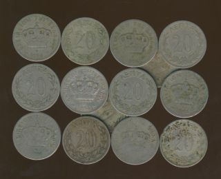 Greece.  20 Lepta 1894 Vg - F,  Crown,  Paris,  Greek Coin,  King: George {offer} photo