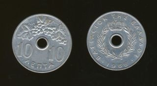 Greece.  10 Lepta 1966 F - Vf,  Wheat - Crown Km 78 Prague Greek Coin {offer} photo