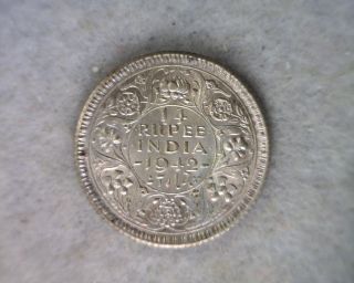 British India 1/4 Rupee 1942 Bu Silver (lux 2) photo