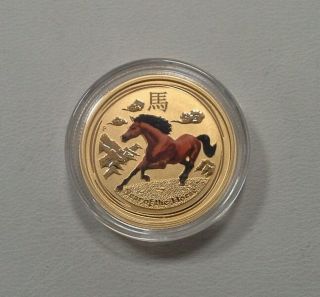 2014 Australian Lunar Year Of The Horse 1/4 Oz Gold Pure.  9999 Colorized Coin photo