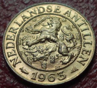 1963 Netherlands Antilles 1 Cent In Uncirculated photo