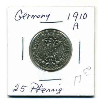 Germany 25 Pfennig 1910 - A,  Au+ photo