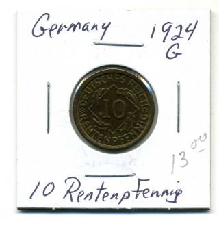 Germany 10 Rentenpfennig 1924 - G,  Au photo
