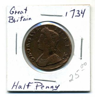 Great Britain Half Penny 1734,  Fine+ photo