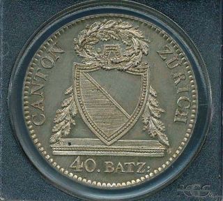 Switzerland Zurich 1813 - B 40 Batzen Silver Coin Uncirculated Pcgs Certified Ms62 photo