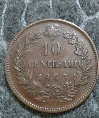 1863 Italy 10 Centesimi - - Uncirculated World Coin (mw) photo