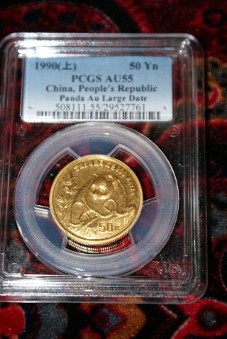 1990 China Gold Panda Coin (1/2 Oz) 50 Yuan (large Date) Graded Au55 By Pcgs photo